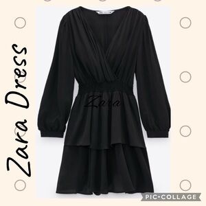 Zara Black Long Sleeve Tiered Mini Dress